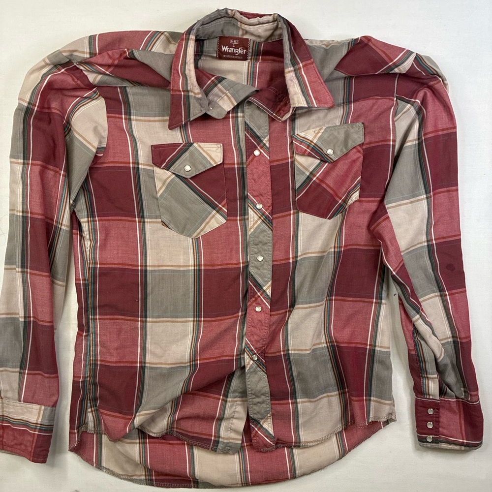 VTG 90s Wrangler Western Pearl Snap Madras Plaid Shirt Mens Sz L Cowboy Ranch